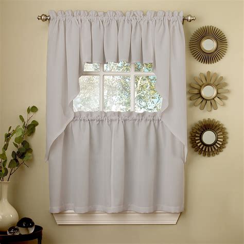 Ribcord Kitchen Curtains Solid Opaque 24" Tier, Valance & Swag Set - Walmart.com - Walmart.com