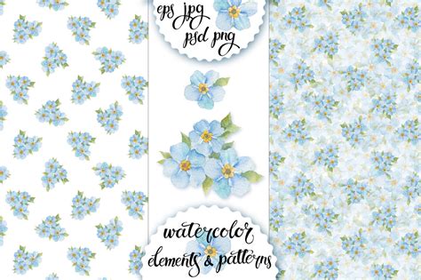 Forget-me-not. Watercolor set. By maritime_m | TheHungryJPEG