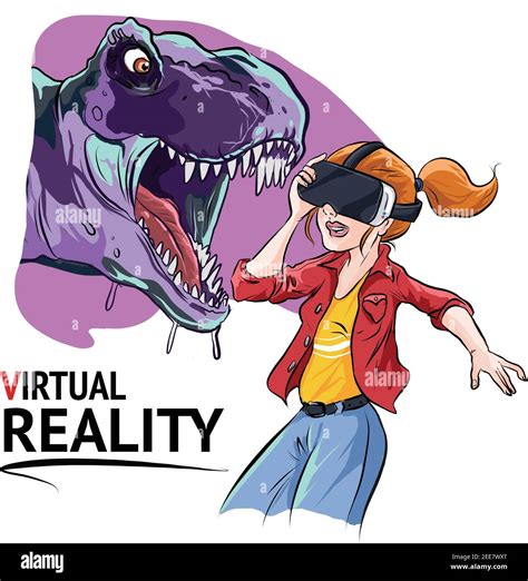 Vector illustration of girl wearing virtual reality headset Stock ...