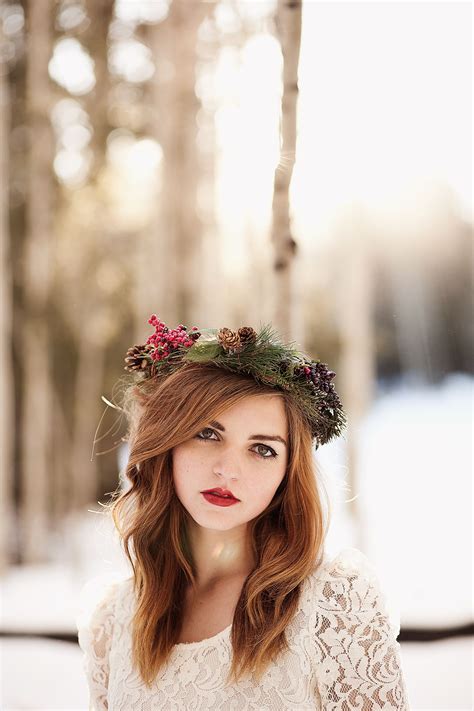 winter,fashion, fine art, flower crown, lace dress, portrait, red lips, red hair, snow, arizona ...