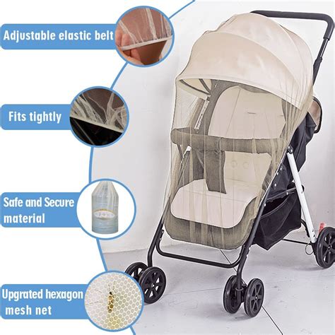 Protective Stroller Mosquito Netting Khaki Baby Stroller Portable ...