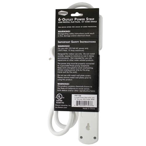 6 AC Outlet Flat Plug Power Strip, Surge Protected, 3 Foot Cord ...