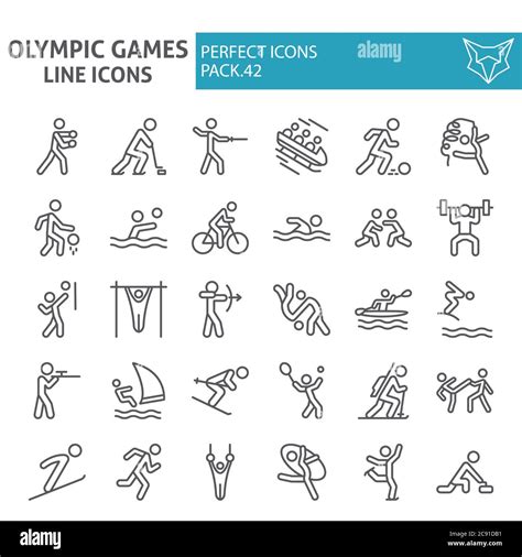 Olympic games line icon set, sport symbols collection, vector sketches ...