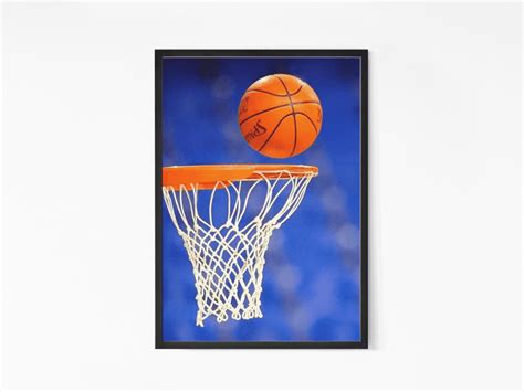 Basketball On Hoop Glass Framed Wall Poster | Sports Poster For Home ...