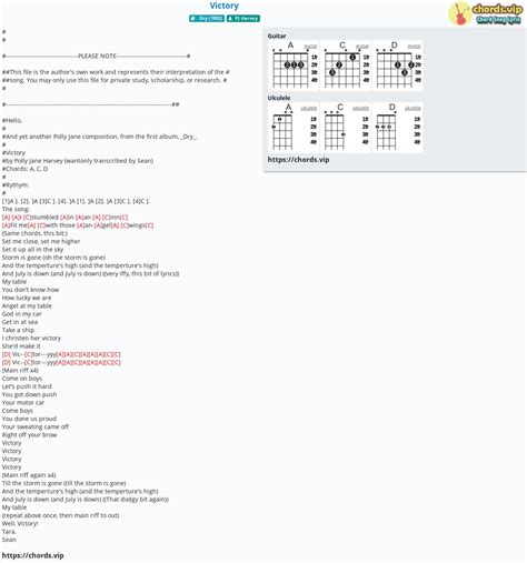 Chord: Victory - PJ Harvey - tab, song lyric, sheet, guitar, ukulele | chords.vip