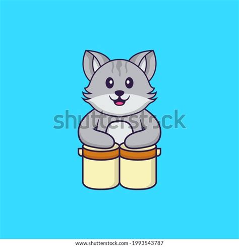 Cute Cat Playing Drums Animal Cartoon Stock Vector (Royalty Free) 1993543787 | Shutterstock