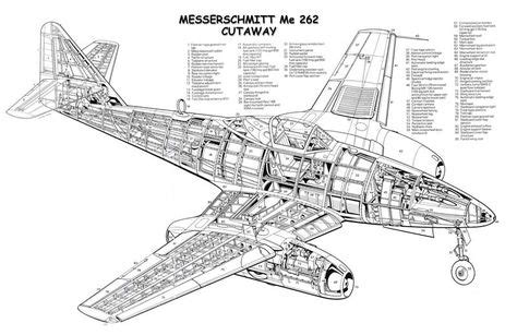 Me262 Cutaway | Tech Drawing | Me 262, Aviones militares y Aviones