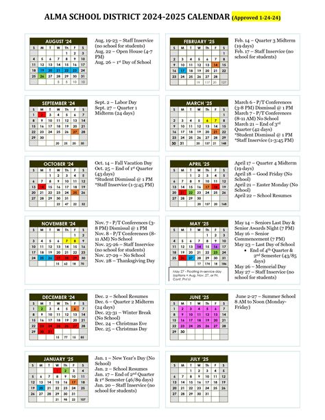 2024-2025 Master Calendar | Alma Area Schools