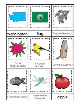 Washington State Symbols themed 3 Part Matching Preschool Literacy Card Game.