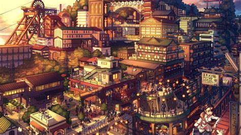 Japanese Anime Town Landscape Wallpapers - Wallpaper Cave