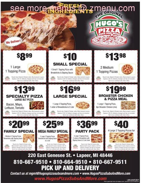 Online Menu of Hugo's Pizza Restaurant, Lapeer, Michigan, 48446 - Zmenu