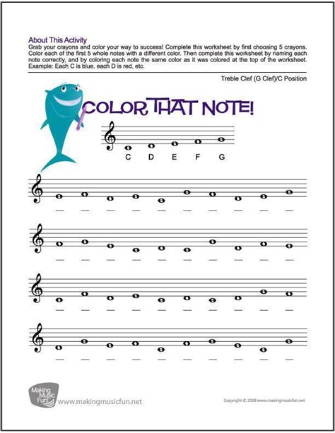 Color That Note - Free Note Name Worksheet - Treble Clef/C Position (Digital Print) -… | Music ...