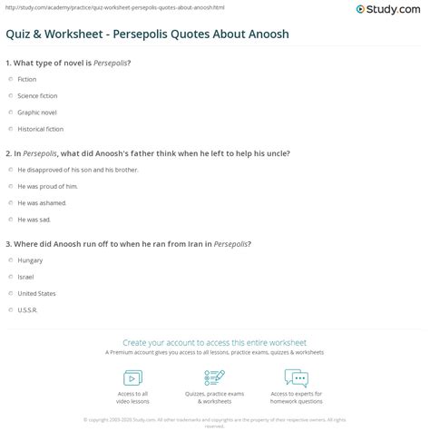 Quiz & Worksheet - Persepolis Quotes About Anoosh | Study.com