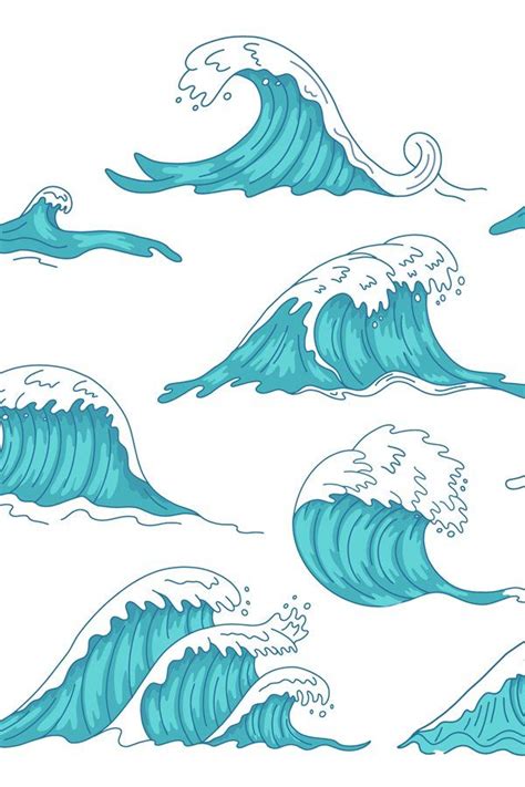 Sea waves. Ocean hand drawn water wave, vintage storm (974619) | Elements | Design Bundles in ...