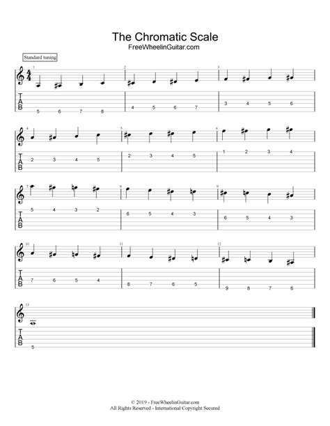 Chromatic Scale Exercises with Guitar Tabs - FreewheelinGuitar.com