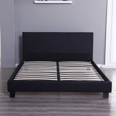 Queen Bedroom Bed Frame Leather Platform Headboard Black Furniture | eBay