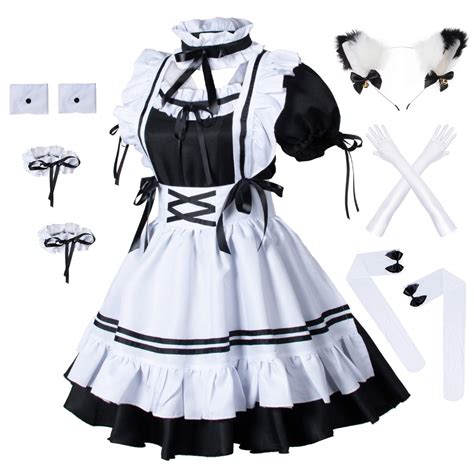 Buy Wannsee Anime French Maid Apron Lolita Fancy Dress Cosplay Costume Furry Cat Ear Gloves ...