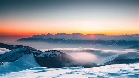 Mountains Wallpaper (Sunrise, Winter landscape) #17047