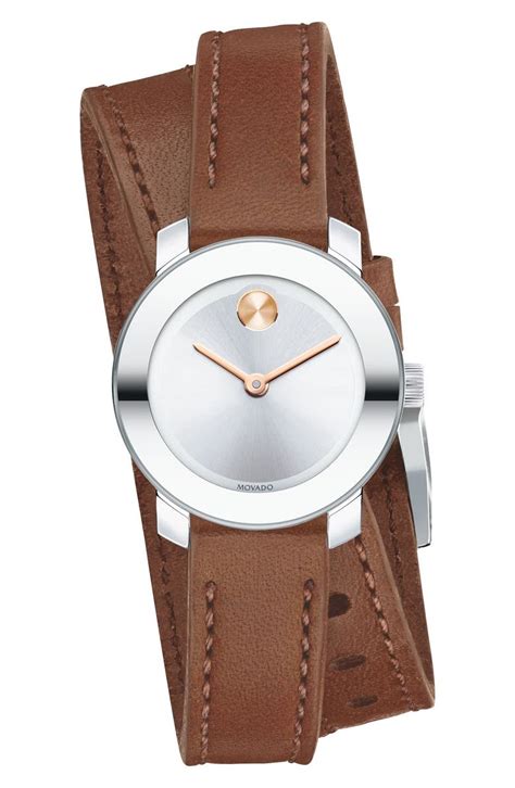 Movado 'Bold' Double Wrap Leather Strap Watch, 25mm | Nordstrom