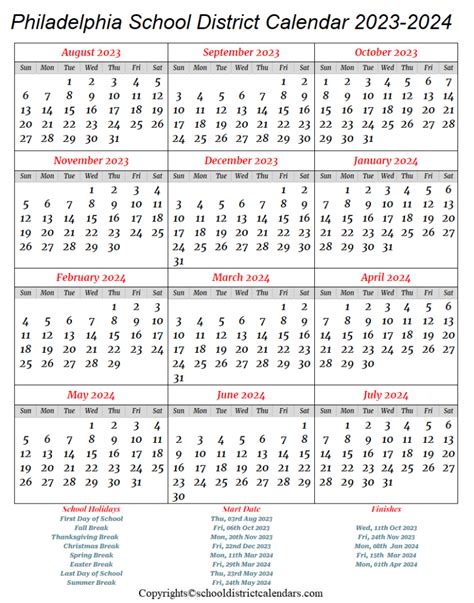 Philadelphia School District, Pennsylvania Calendar Holidays 2023-24 ...