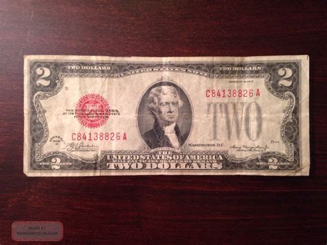 Old Vintage 1928 Two Dollar Bill $2 Red Seal United States Currency Note