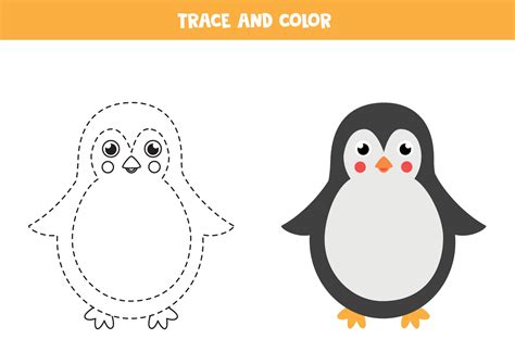 Trace and color cute penguin. Worksheet for kids. 2171818 Vector Art at ...