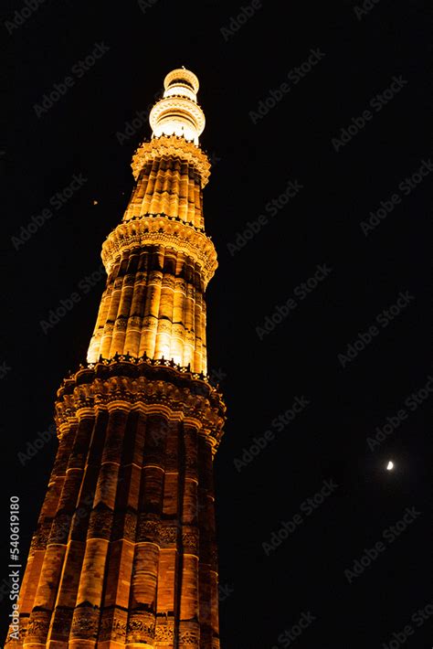 Qutub minar at night with lights Stock Photo | Adobe Stock