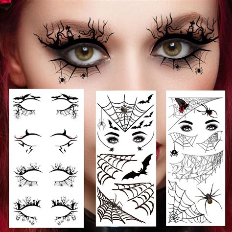 PCS Halloween Eye Shadow Stickers Temporary Tattoo, Spider Web Skull ...