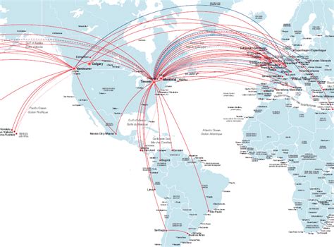 Air Canada route map - Europe and South America