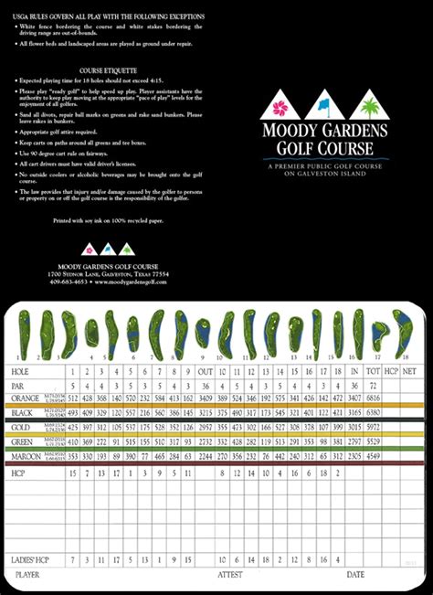 Scorecard - Moody Gardens Golf Course