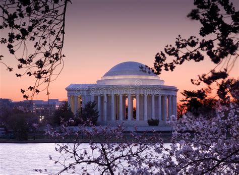 Cherry Blossom and Jefferson Memorial Stock Image - Image of city, pink ...