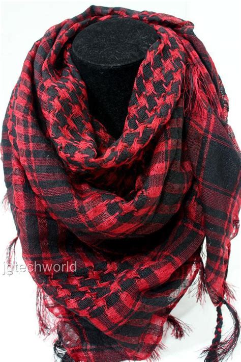 SHEMAGH SCARF Keffiyeh Red Jordanian Kafiya Arab Checkered Shawl with Agal Set