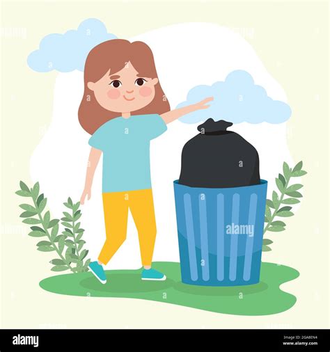 girl kid taking out trash in front of clouds Stock Vector Image & Art - Alamy