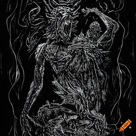 Woodcut art of biblical demons