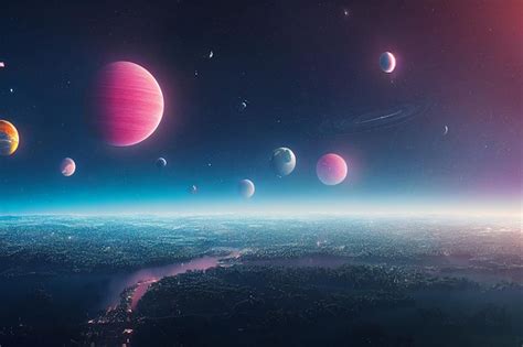 Premium Photo | The land of a Dream city in Outer Space with Futuristic Anime Art Style Background