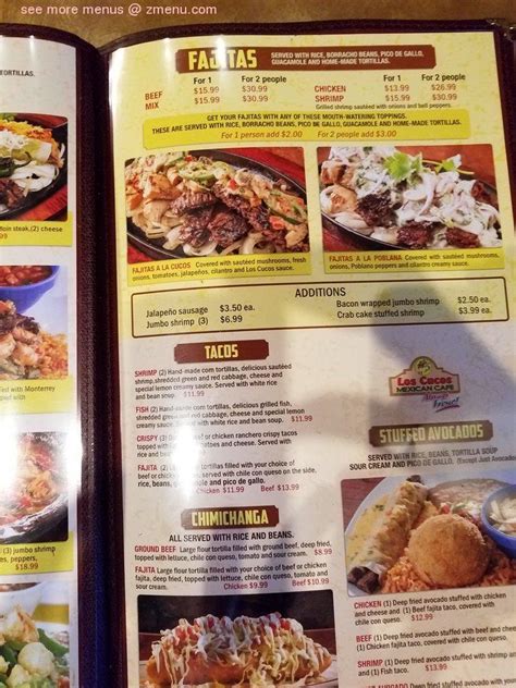 Menu at Los Cucos Mexican Cafe, New Braunfels