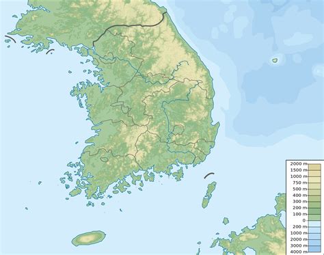 Large elevation map of South Korea | South Korea | Asia | Mapsland ...