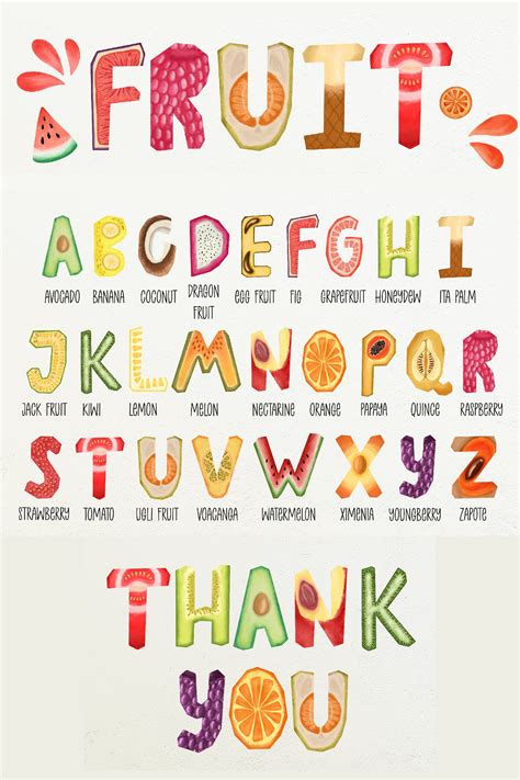 Fruit Alphabet Set. Fruit Letters Sublimation Png Clipart.