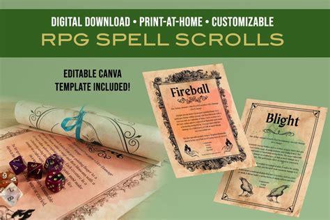 Printable Spell Scrolls Dnd 5e RPG Digital Download Canva Template ...