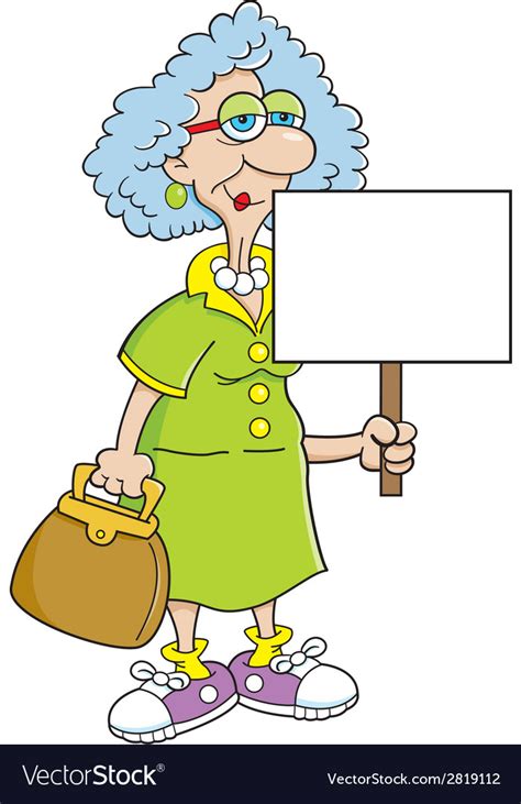 Cartoon senior citizen lady with sign Royalty Free Vector