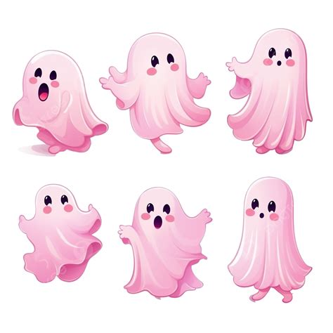 Cute Pink Halloween Ghosts Set Creepy Baby Boo Characters Magic Spirits With Different Emotions ...