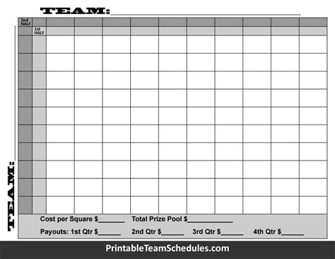 100 square football pool template halftime line : 100 square football ...