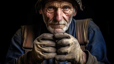 Premium AI Image | elderly mechanic in white gloves standing against black background in the ...