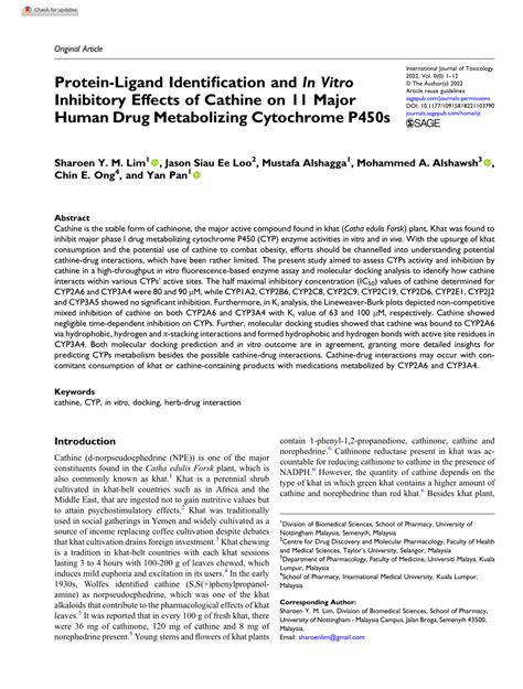 (PDF) Protein-Ligand Identification and In Vitro Inhibitory Effects of Cathine on 11 Major Human ...