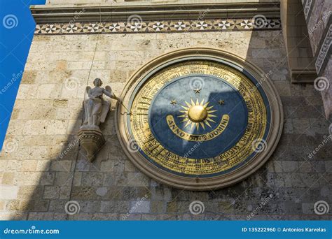 Ancient Eternal Cathedral Clock and Calendar in Messina. Sicily Stock ...