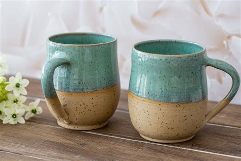 Drinkware Large green handmade stoneware pottery mug Home & Living ...