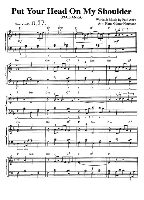 PUT YOUR HEAD ON MY SHOULDER Easy Piano Sheet music | Easy Sheet Music