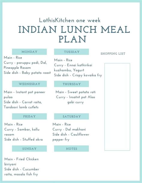 Indian Lunch menu - Weekly Lunch Meal Plan | Meal planning, Lunch menu, Lunch recipes