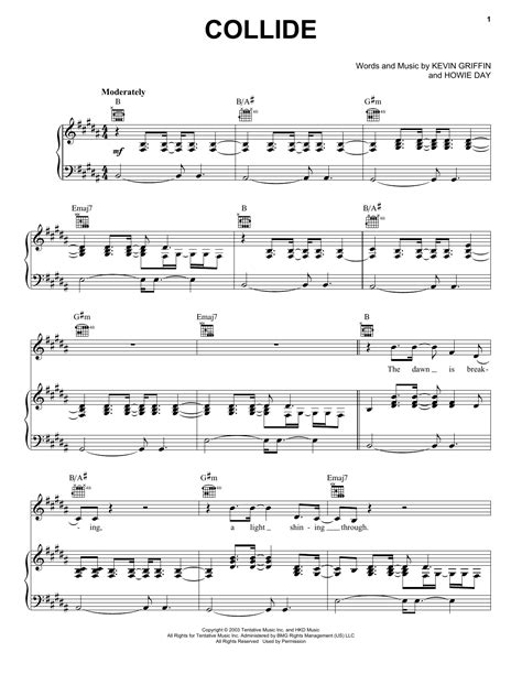 Collide sheet music by Howie Day (Piano, Vocal & Guitar (Right-Hand Melody) – 161533)