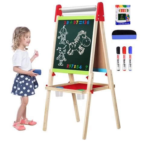 Kidzlane Art Easel for Kids | wooden Chalkboard Free-Standing Double ...